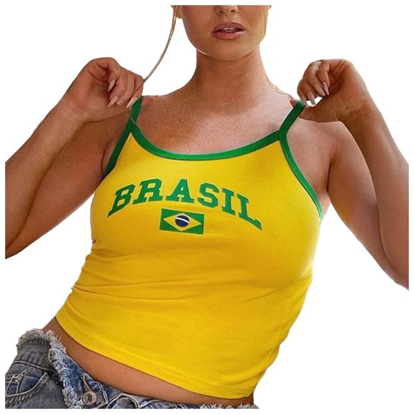 GDREDA Workout Tank Baby Tees For Women Tops Brazil Crop Top T Shirts Graphic Tees For Women Vintage 90s Streetwear Shirts Women's Tanks & Camis D,S