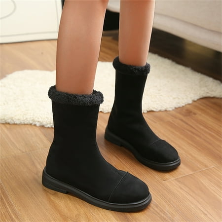 

Gubotare Womens Winter Boots Women s Side Zipper Buckle Deco Laces High Stacked Block Heel Ankle Booties Black 6.5