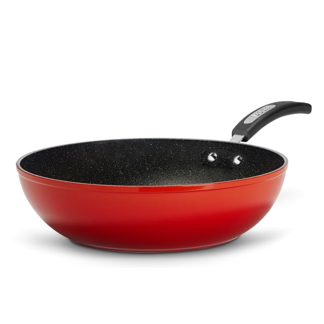 Starfrit The Rock Stir Fry Pan - Wok - 11" (28cm) - Non-sick treatment Rock.Tec surface - Bakelite handle - Red