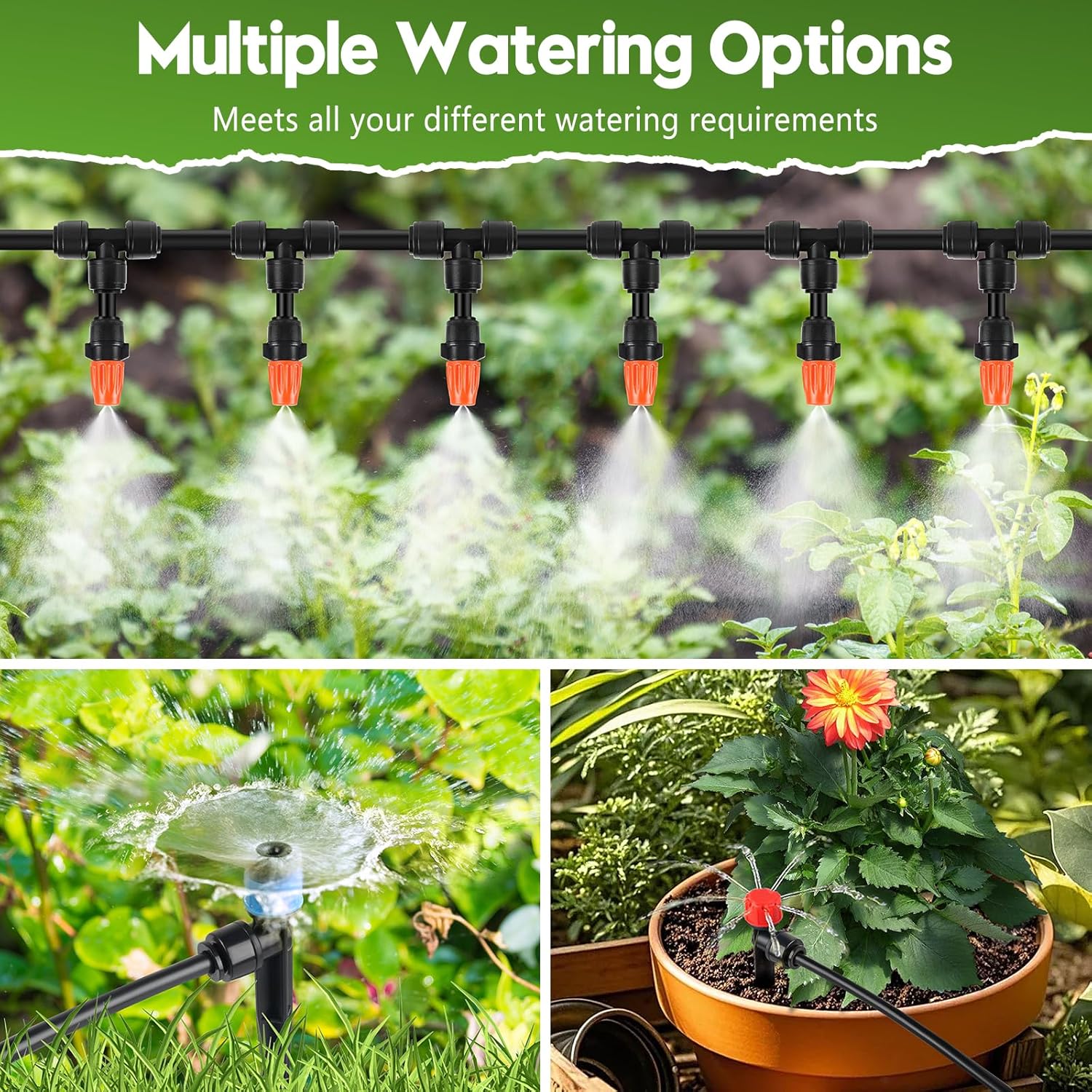 240FT 2025 Upgraded Drip Irrigation - Quick-Connect, 1/2"&1/4"Tubing, Adjustable Emitters