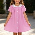 thumbnail image 2 of LOOK! Auroural Children's Plaid Lapel Short Sleeved Dress Girls' Summer College Style Casual And Comfortable Dress（2-8Y）, 2 of 8