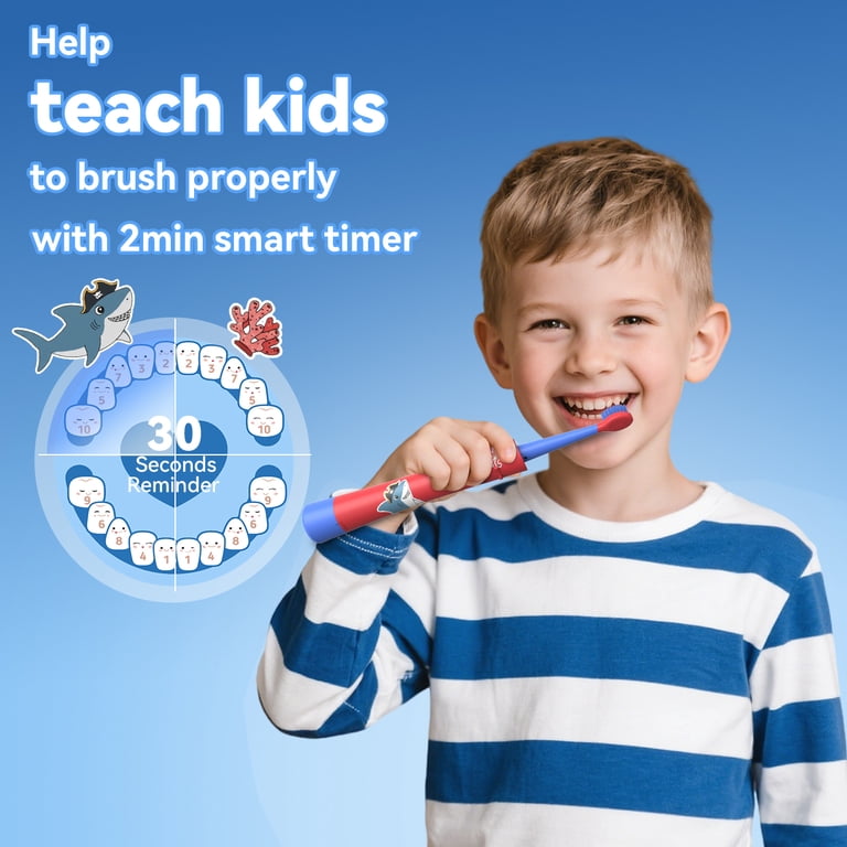 JTF Kids Sonic Electric Toothbrush With 6 Brush Heads, Red photo 2