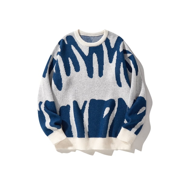 Jersey con patrón de Jacquard Irregular para hombre, suéter informal de cuello redondo, Jersey de punto de Color de contraste, Popular, nuevo, Otoño e Invierno