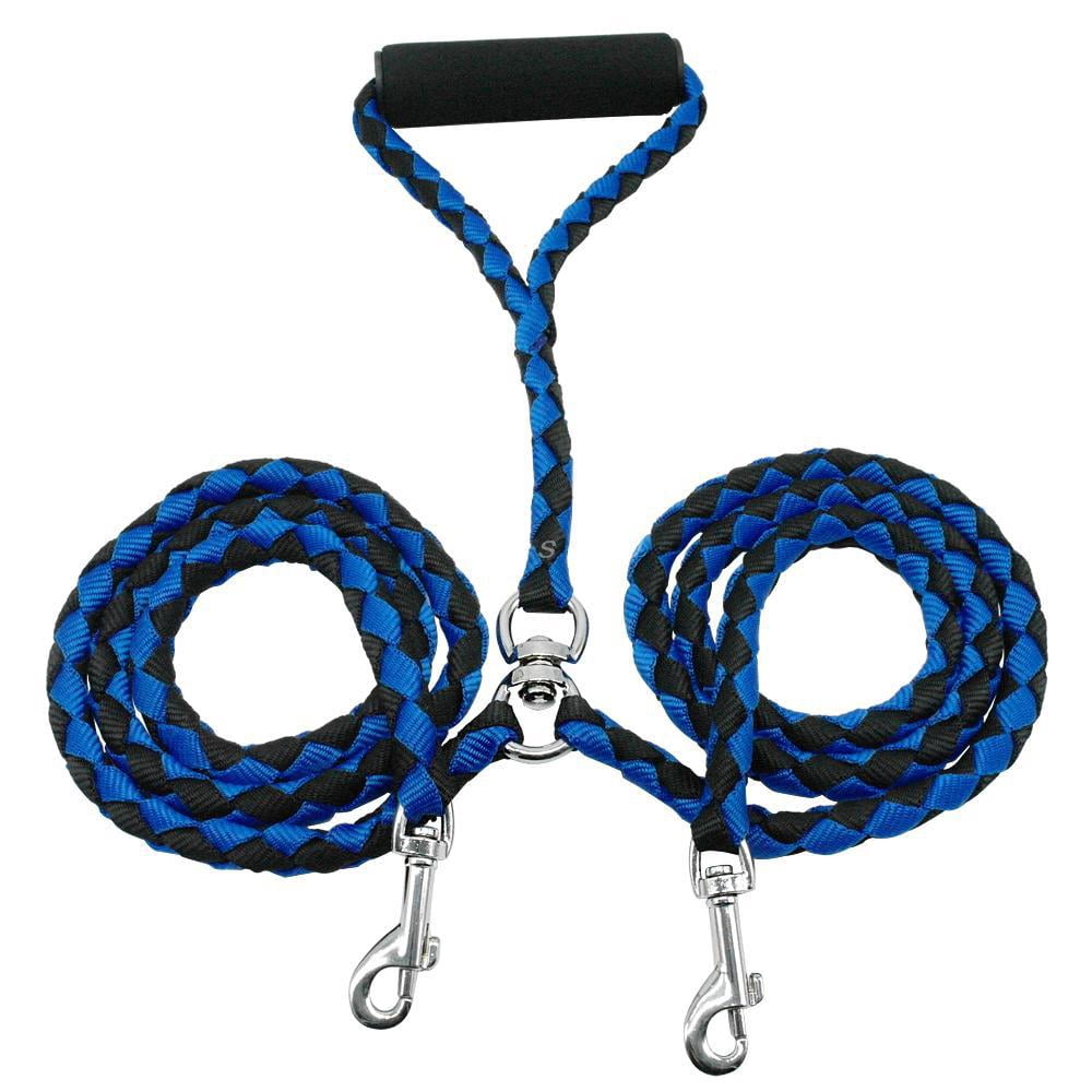 Double dog leash - Dog chain with comfortable handle - Dog leash - Double reflective dog leash - Blue and black
