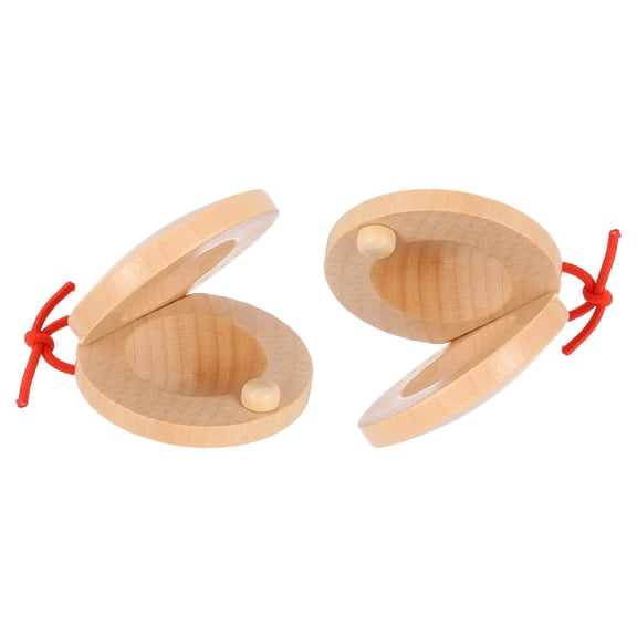 Uxcell 2 Pcs Wooden Castanets, Hand Finger Castanets Musical Instrument Rhythm Cymbals Percussion Instruments for Adults Beginner Toy, Wood Color