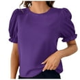 thumbnail image 2 of ALLLIST Summer Tops Purple Pleated Short Sleeve Crew Neck Solid T-Shirts Womens Shirts Clearance M, 2 of 4