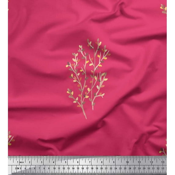 Soimoi Pink Silk Fabric Artistic Leaves Fabric Prints By Yard 42 Inch Wide