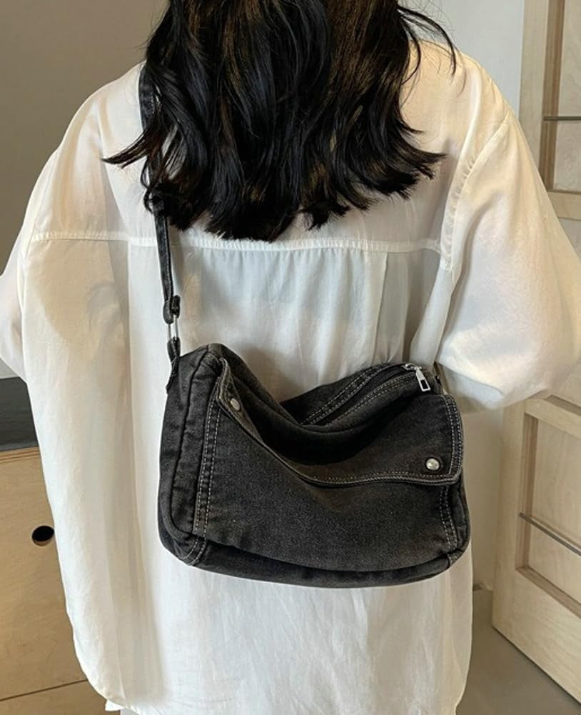 2025 Denim Shoulder Bag Trendy Jean Canvas Messenger Bag for Women Tote Bag Retro Crossbody Handbag