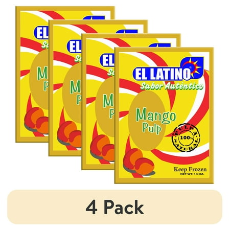 (4 pack) El Latino Frozen Mango Pulp: Enjoy the pure taste with no preservatives or added sugar. 100% natural. 24 Units x 14 oz