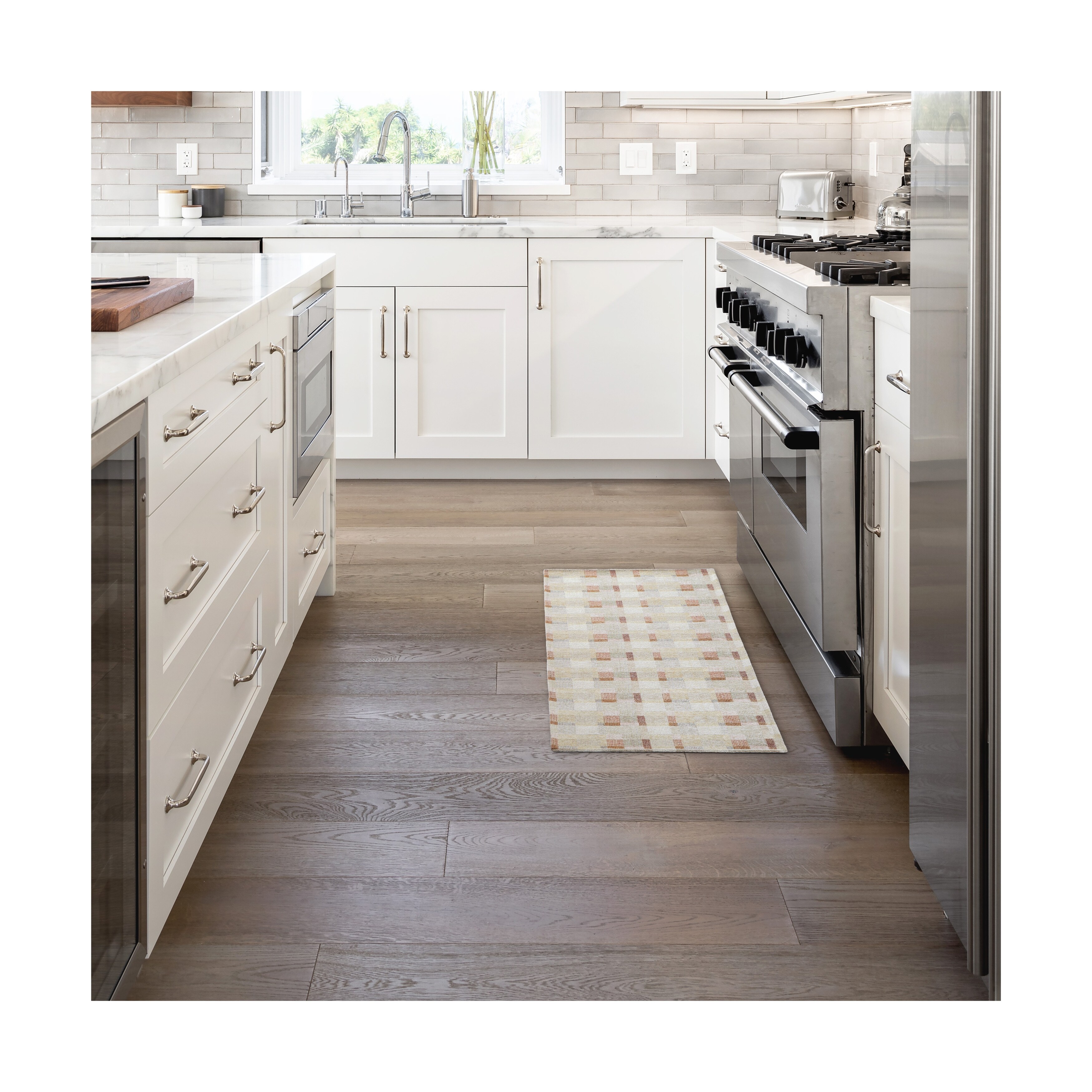 Martha Stewart Stella Owen Plaid Slip-Resistant Kitchen Mat Runner, Black/Grey/White, 20"x50"