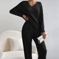 thumbnail image 4 of Women's Pajamas Autumn Winter New Casual Straight Pants Pullover Sleepwear Loose V Neck Knitted Home Wear Two Piece Loungewear, 4 of 4