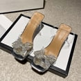 thumbnail image 3 of Adult Women Sandal Leather Sandals Women Ladies High Heel Sandals Transparent Strap Bow Rhinestone Square Toe Fine High Heel Sandals Female Sandal(Silver,7), 3 of 7