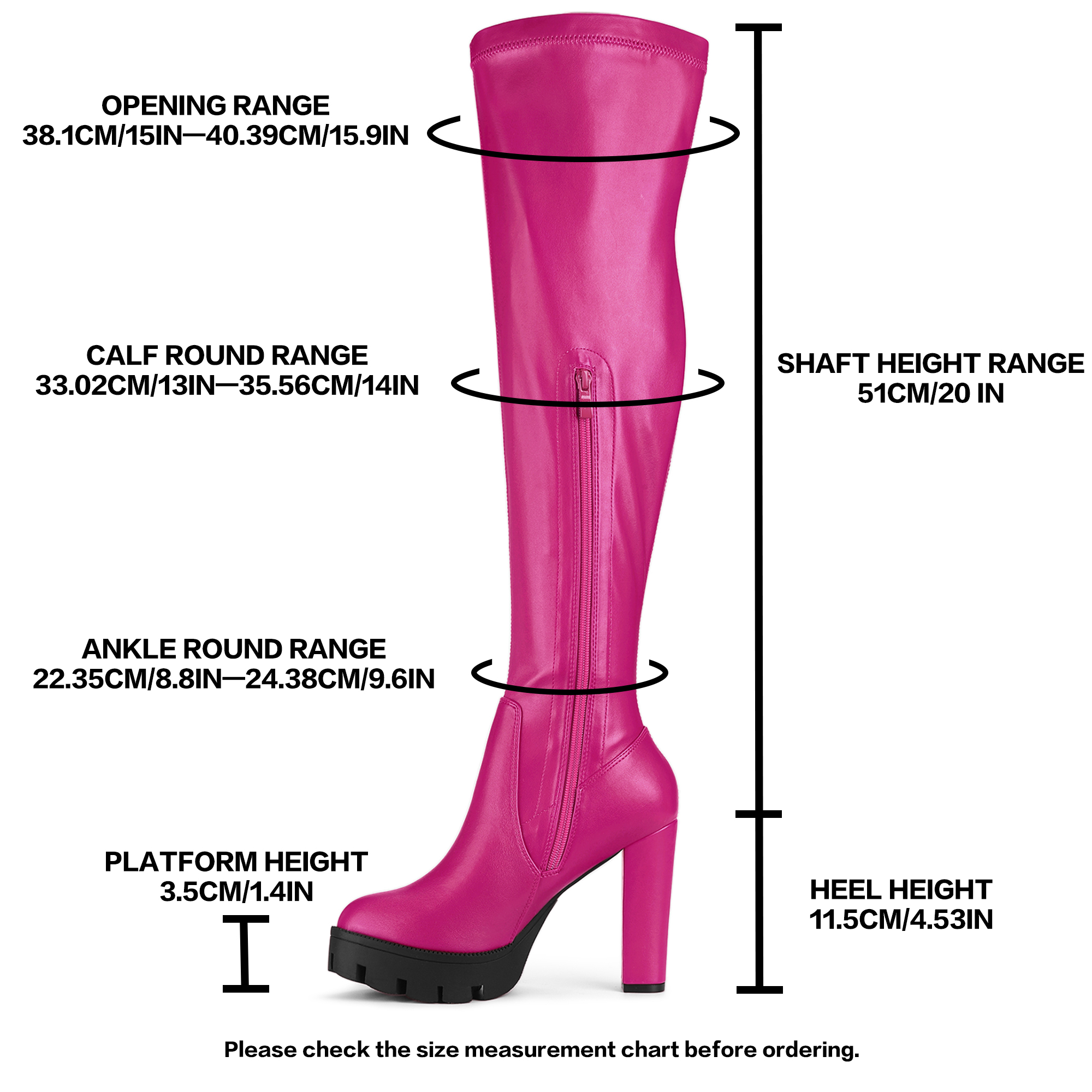 DARING DIVA Women's Platform Heels Block Heel Over-knee-high Boots Hot Pink 8