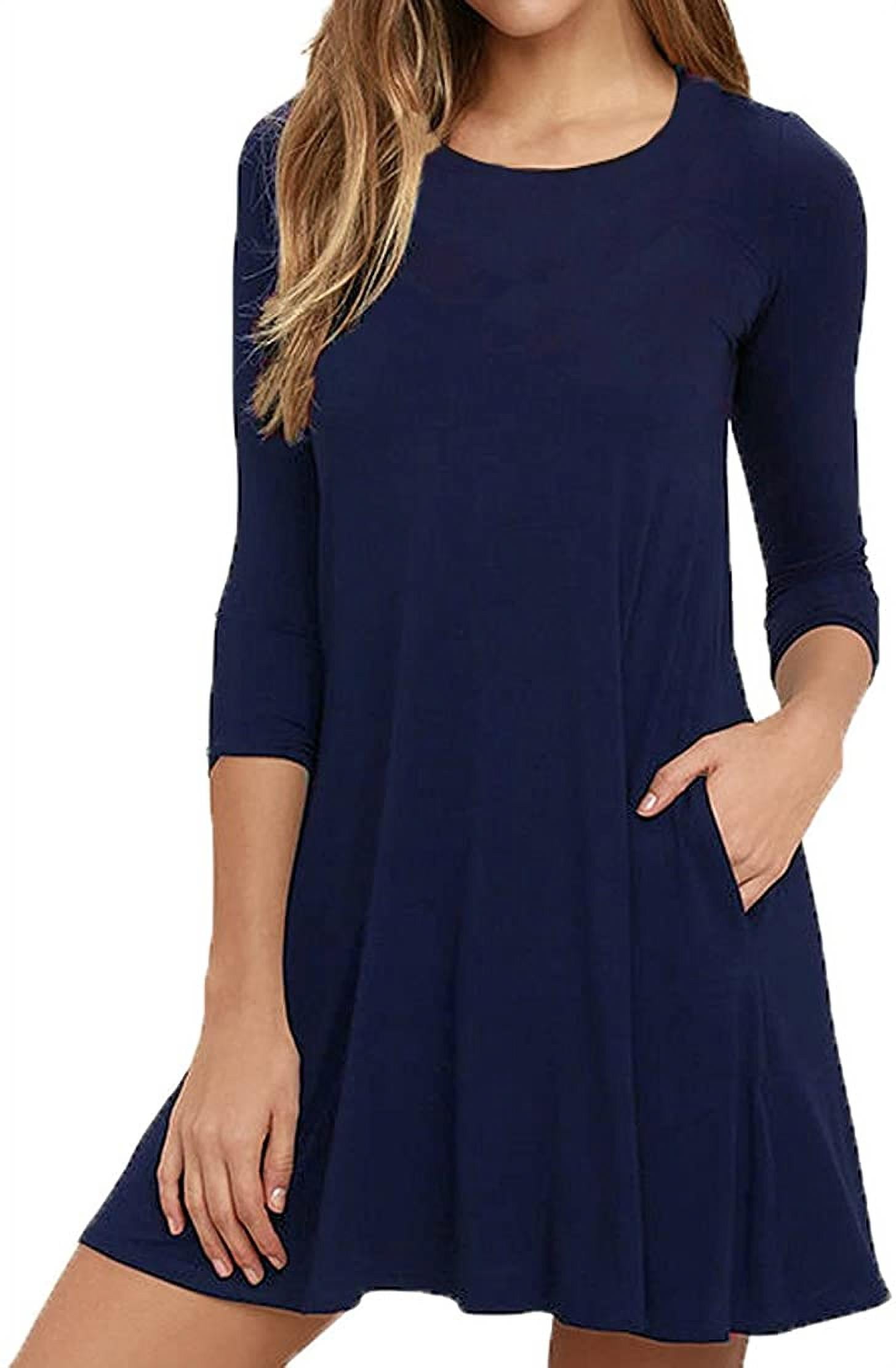JuneFish Womens Round Neck 3/4 Sleeves A-line Casual Mini Dress with ...