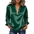 thumbnail image 2 of HAiming Plus Size Tops for Women Long Sleeve Silk V Neck Blouses Loose Casual Elegant Solid Color Shirts Office Tops, 2 of 9