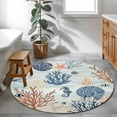 thumbnail image 4 of Blue Coastal Round Rug 3ft Washable Circle Entryway Rugs Non Slip Summer Beach Coral Shell Starfish Seahorse Area Rug Indoor Floor Carpet for Bedroom Kitchen Living Room Home Office Dining Room, 4 of 8