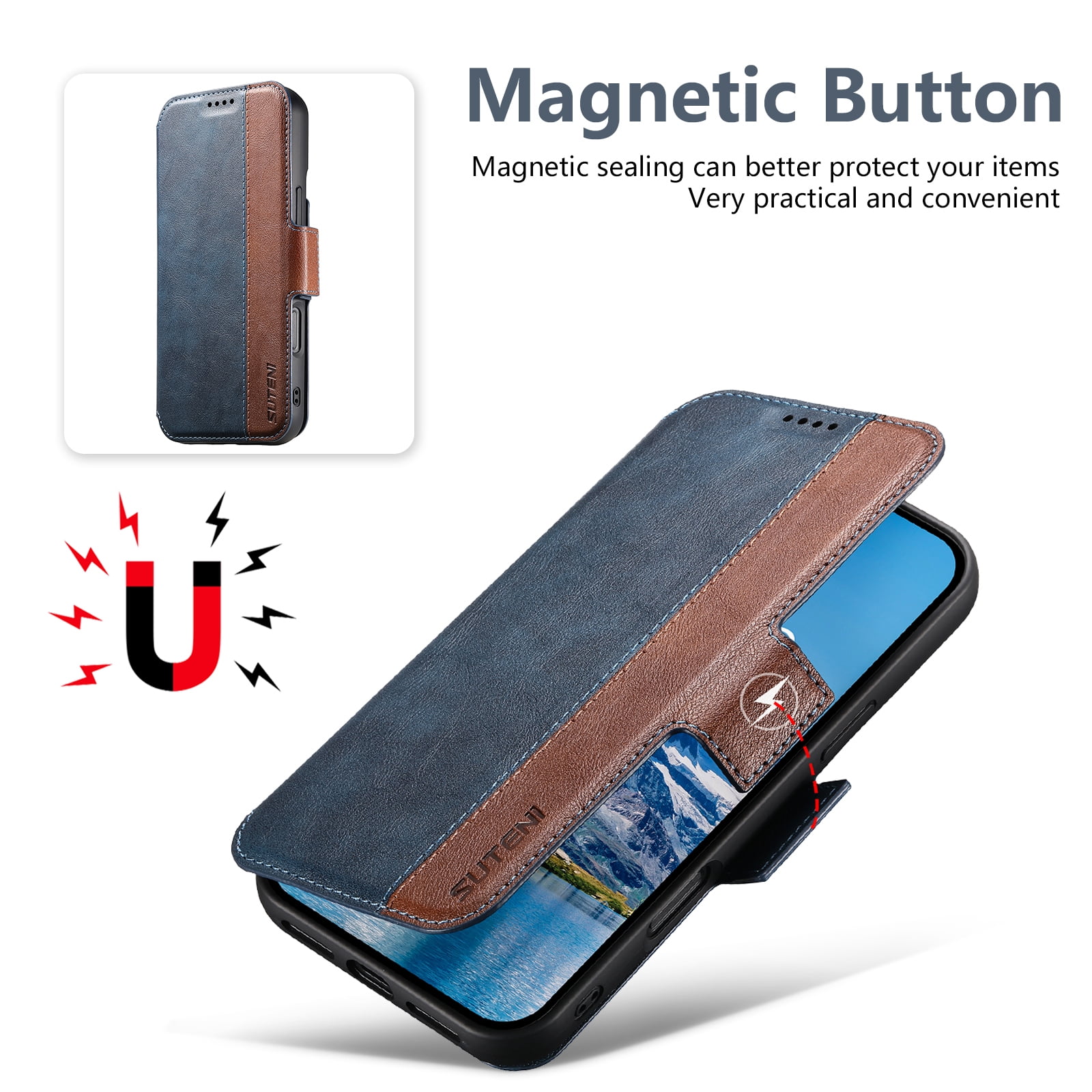 PU Leather for iPhone 17 Pro Max Case, 2 in 1 Detachable Wallet Case with Card Holder, Removable Flip Stand Folio Cover with RFID Blocking Phone Cover [Compatible with MagSafe],Blue