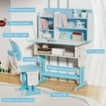 thumbnail image 4 of Fompes Kids Functional Desk and Chair Set - Ergonomic Height Adjustable Study Desk with Book Stand Backpack Hook Storage Drawer for Children Boys & Girls - Blue, 4 of 12