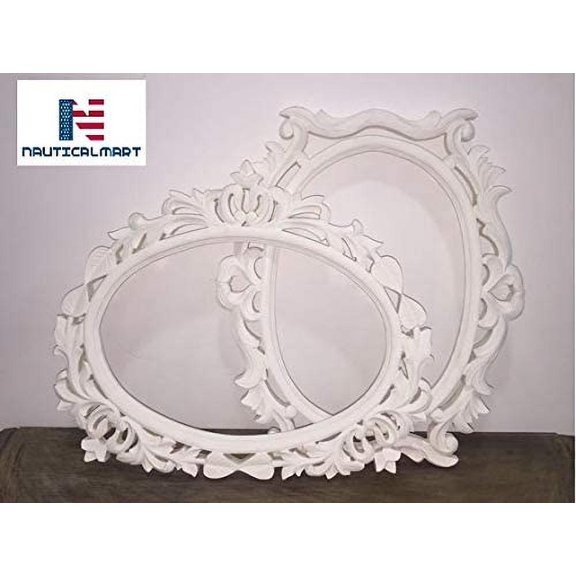 Vintage Oval Wall Frame Fancy Laser Cut White Carved Mirror Frame Wall Decor Prop