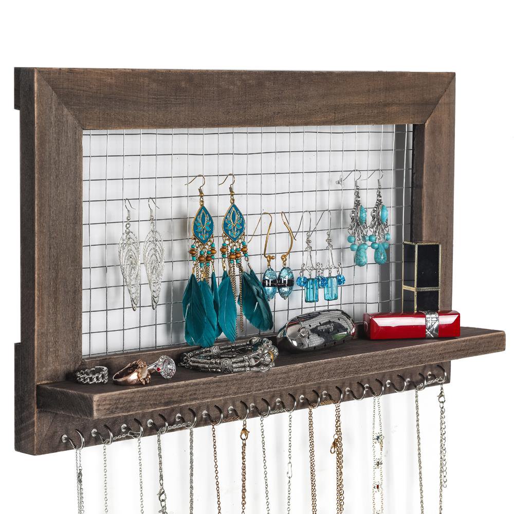 Zimtown Zimtown Rustic Wood Jewelry Organizer from Hanging Wall