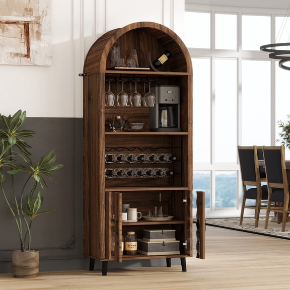 Farmhouse Arched Tall Bar Cabinet 71 Inch
