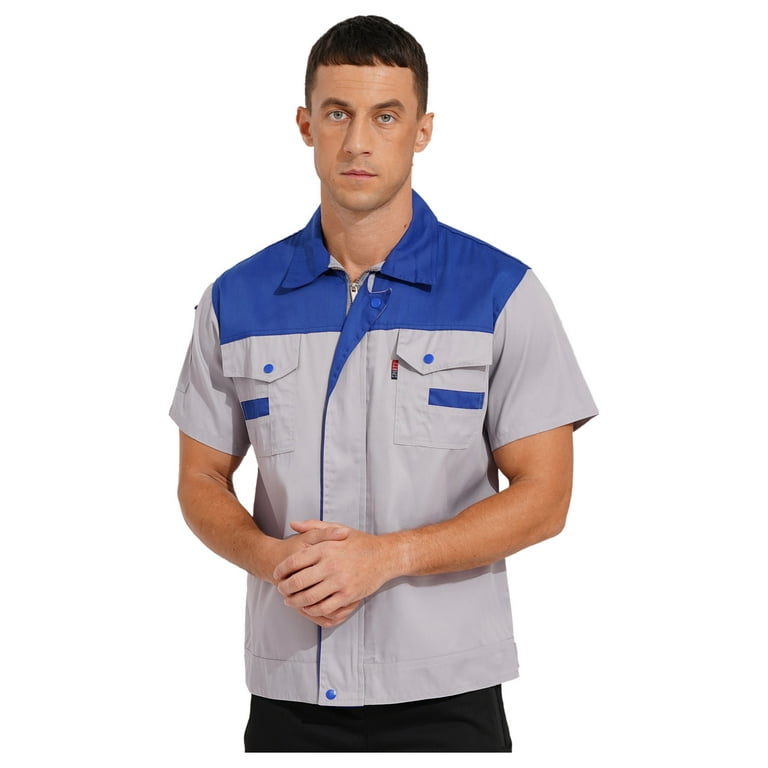 ZALDITA Men's Industrial Work Shirt Short Sleeve Zipper