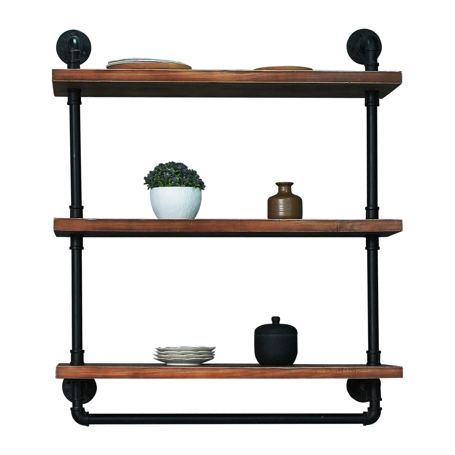 Industrial Pipe Shelving 2 Tiers 1 Rod, Metal Pipe Floating Shelves