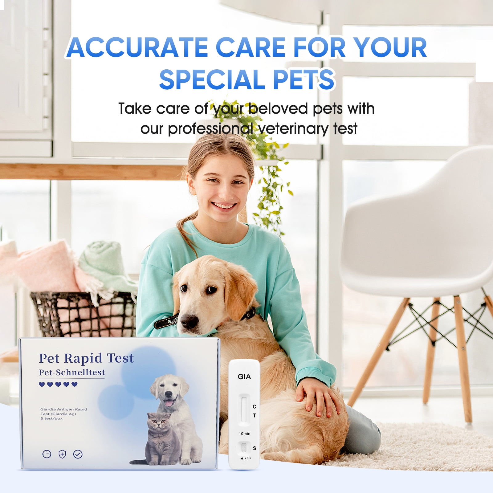 Rapid 5-Piece GIA Test Kit for Dogs & Cats: Home Giardia Detection in Feces/Vomit in 5-10 Min! Easy, Non-Invasive for All Breeds & Ages