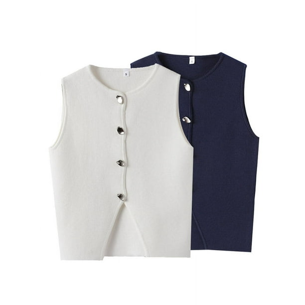Chaleco elegante de cuello redondo para mujer, Top corto sin mangas con botonadura única, moda urbana, 2024