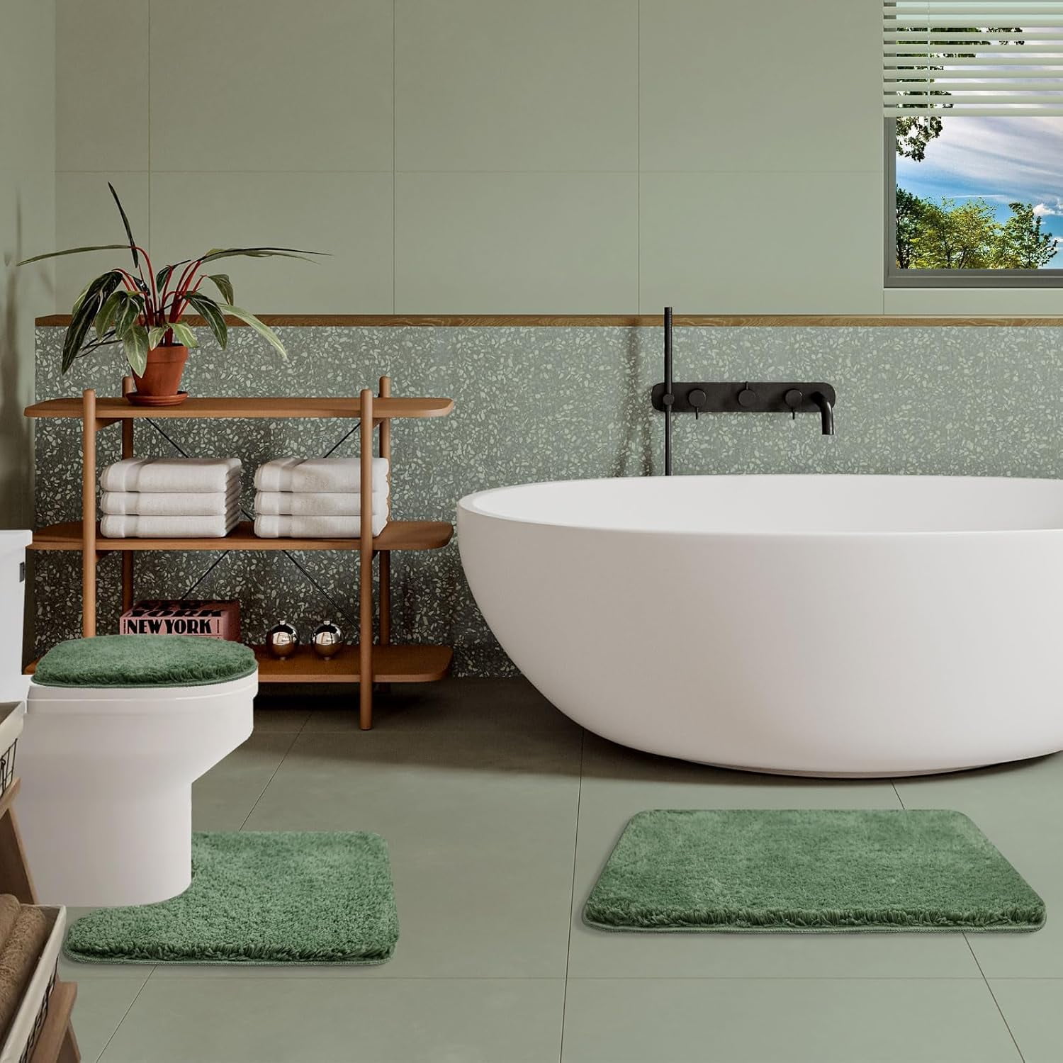Rugs Sets 3 Piece with Adjustable Toilet Seat Cover 17.5"x 15" Machine Washable Bath Rug Set with TPR Non Slip Rubber Backing Solid Bath Mat Set for Luxury Bathroom Decoration
