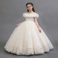 thumbnail image 4 of BFHHYA Girls Tulle Dresses Lace Off Shoulder Long Dress Wedding Birthday Flower Girl Dresses Size 3-14 Years, 4 of 5
