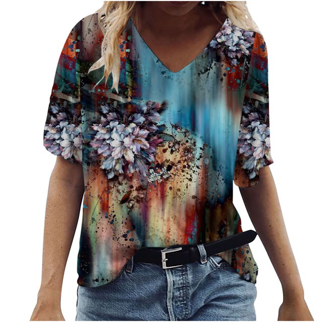 CEHVOM Women Ladies Solid Short Sleeve Round Neck Pullover Lace Tops Shirts Blouse