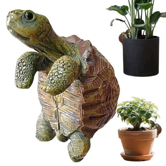 CoreLiving Turtle Plant Decorations for Pots Resin Tortoise Figurines Mini Turtle Planter Accessories Cute Climbing Flower Pot Huggers for Garden Ornaments Fish Tank Craft Decor 1 Pack