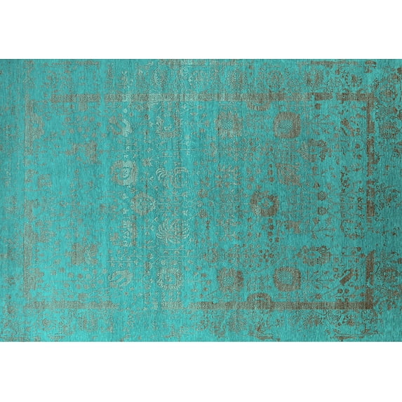 Ahgly Company Machine Washable Indoor Rectangle Oriental Turquoise Blue Industrial Area Rugs, 5' x 8'