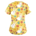 thumbnail image 4 of HAVUITYY Printed Scrubs for Women, Plus Sized Easter Pattern V-Neck Nurse Tops, Womens Short Sleeve Working Uniform Top with Pockets, Ideal Easter Gifts and Wear, 02-Yellow 3XL, 4 of 5