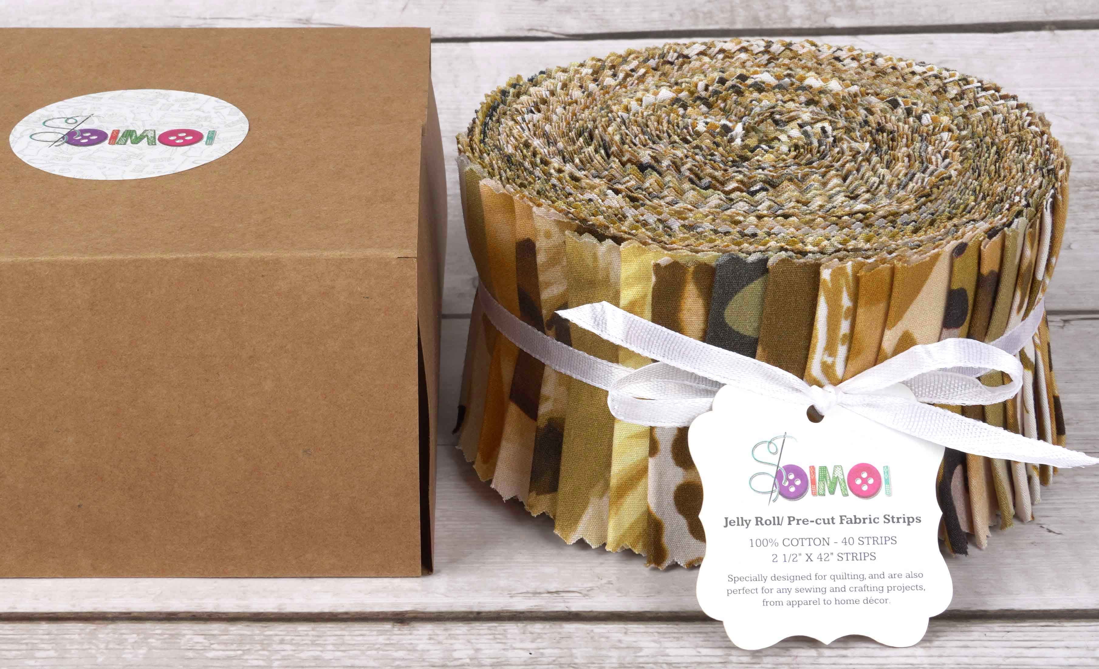 Soimoi 40Pcs Floral Artistic Print Cotton Precut Fabrics For Quilting Craft Strips 2.5x42inches Jelly Roll - Light Brown