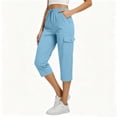thumbnail image 5 of Admvng Cargo Capris for Women Elastic Drawstring Waist Pocket Breathable Cropped Pants, 5 of 8