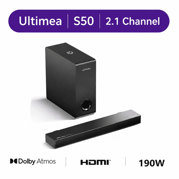 ULTIMEA 2.1 Sound Bars for Smart TV with Dolby Atmos, Soundbar for TV with Subwoofer, Bass Boost, Peak Power 190W, HDMI eARC, Nova S50