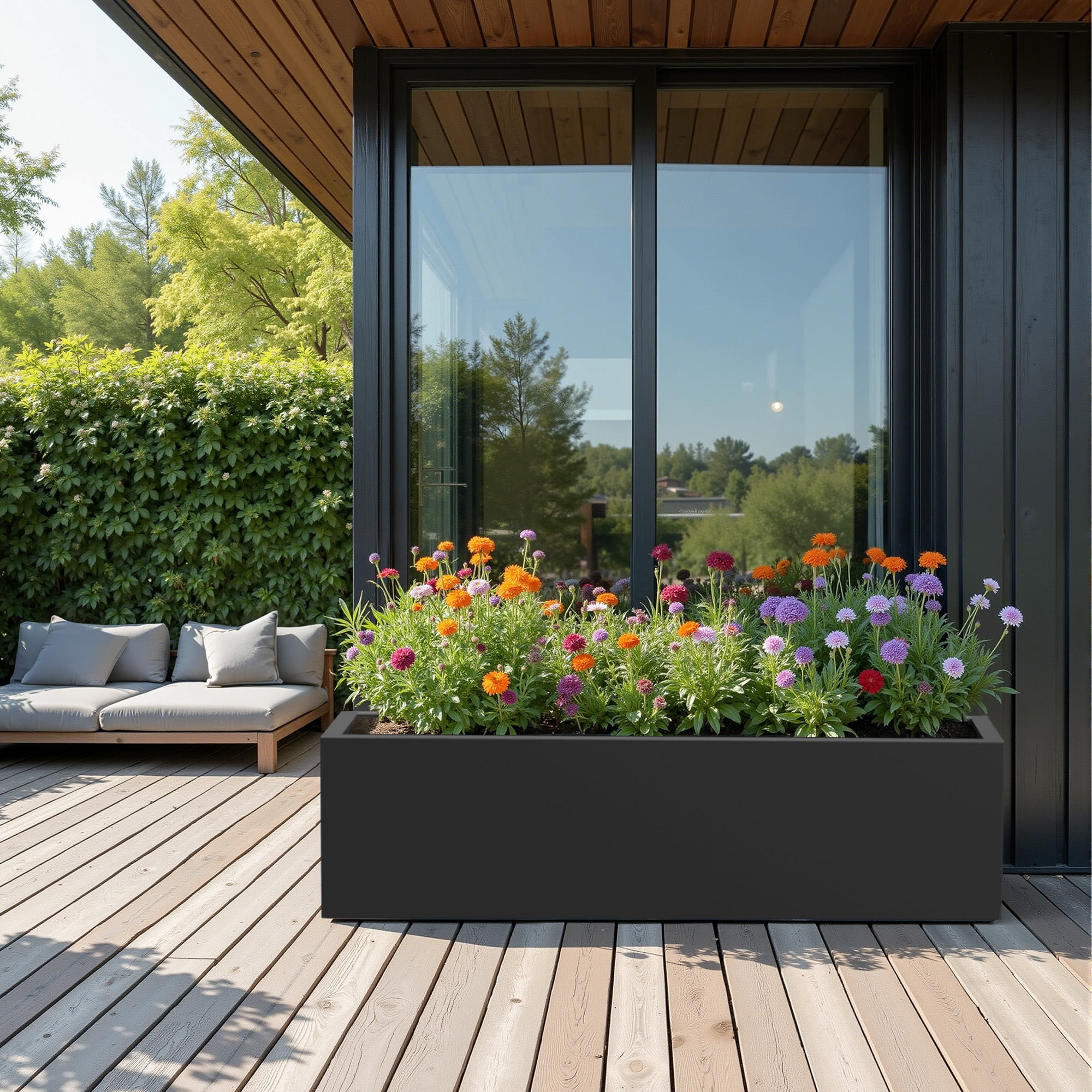 MAYEERTY 36×9 Black Iron Rectangular Planter Low-Profile for Succulents
