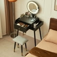 thumbnail image 2 of JanflyHome Vanity Desk, Makeup Vanity Table Set with Stool, Vanity Table with Mirror and Light Power Outlet, Adjustable, Black, 2 of 9