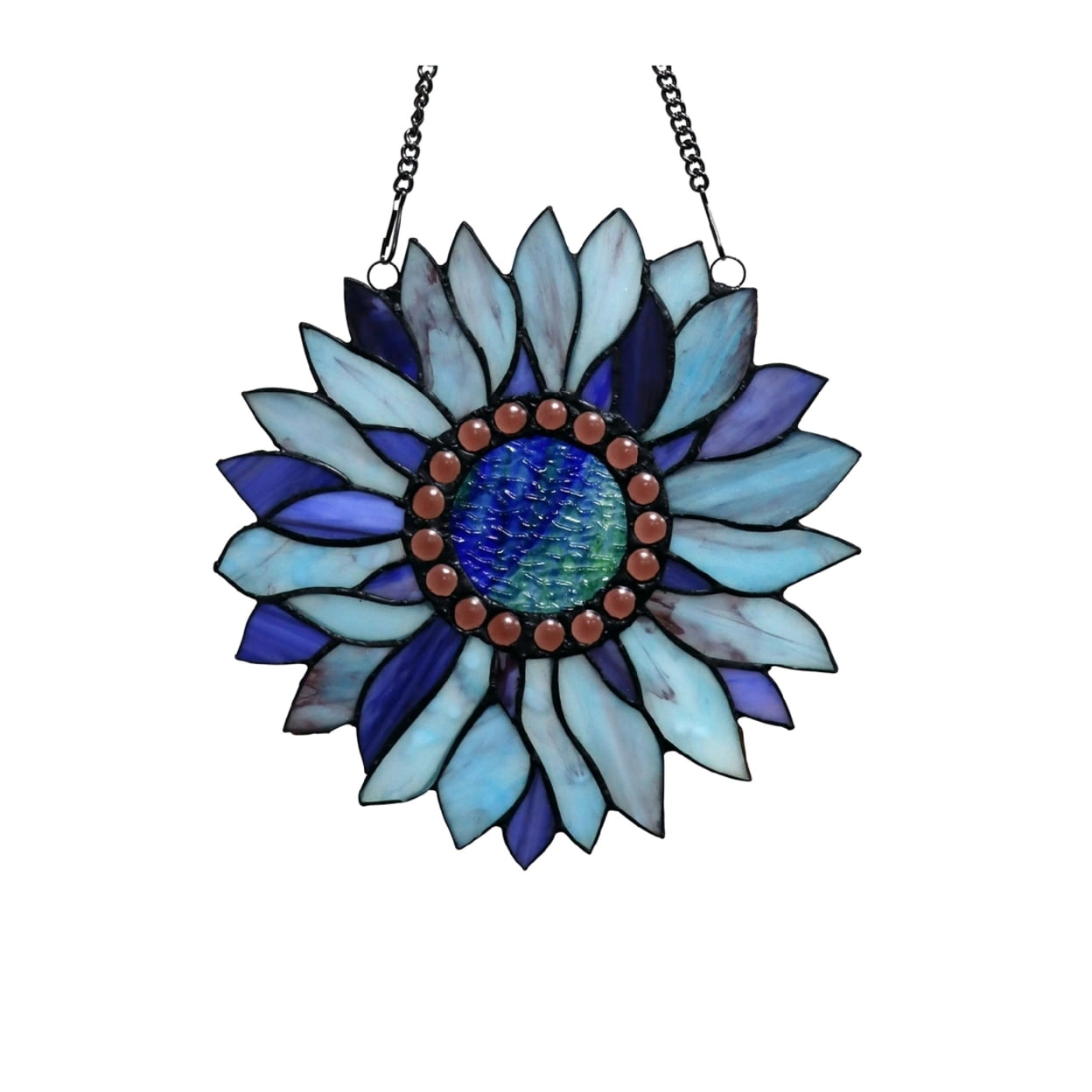 CHLOE Lighting SUNDANCE Tiffany-style Floral Stained Glass Window Panel 11" Height, Blue