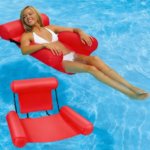 ASKITO Pool Floats Chairs Adult, Inflatable Pool Lounge Floating Mat Hammock with Adjustable Straps, Blow up Water Chairs Noodles rafts for Party Summer Water Beach Fun, Red