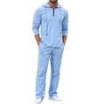 thumbnail image 2 of SOOMLON Matching Set Men Big and Tall Zip Long Sleeve Hoodie Shirt Elastic Waist Linen Pants Summer 2 Piece Outfits Sets, 2 of 6