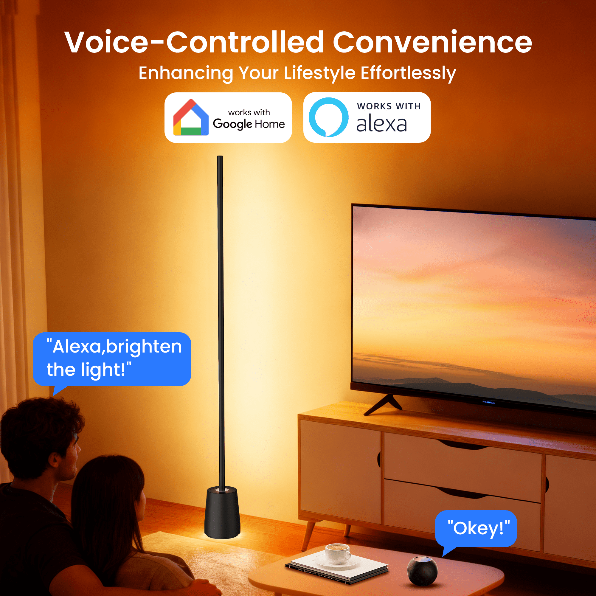 HadinEEon Corner Floor Lamp, 1500lm RGBW Corner Lamp Work with Alexa & Google Assistant, 16 Million DIY Colors, Sync with Music, App Control, Modern LED Floor Lamp for Living Room & Bedroom