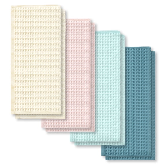 Soulgenix Kitchen Towel Set, 8 Pack Waffle Kitchen Towel, Soft & Absorbent for Kitchen Cleaning, Cotton Kitchen Towels for Drying and Cleaning, Assorted Colors, 13"*28"