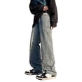 thumbnail image 2 of Liacowi Women Grunge Jeans Vintage Star Embroidery Straight Pants Retre Wide Leg Long Street Trousers for Fall Spring, 2 of 9