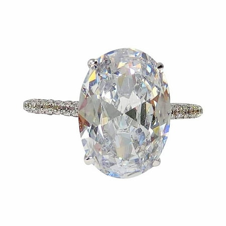 - CLEARANCE - Alexandra 14K White Gold 5CT Oval Petite French Pavé Crown IOBI Simulated Diamond Ring 4.5 / 14K Solid White Gold