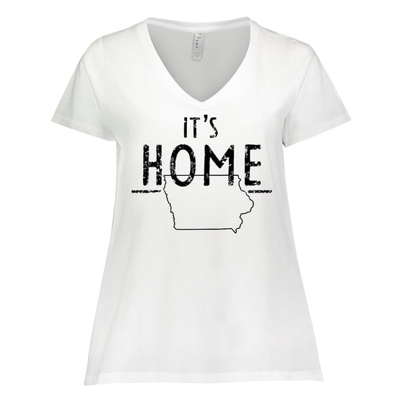 Inktastic It's Home- State of Iowa  Outline Distressed Text Women's Plus Size V-Neck T-Shirt