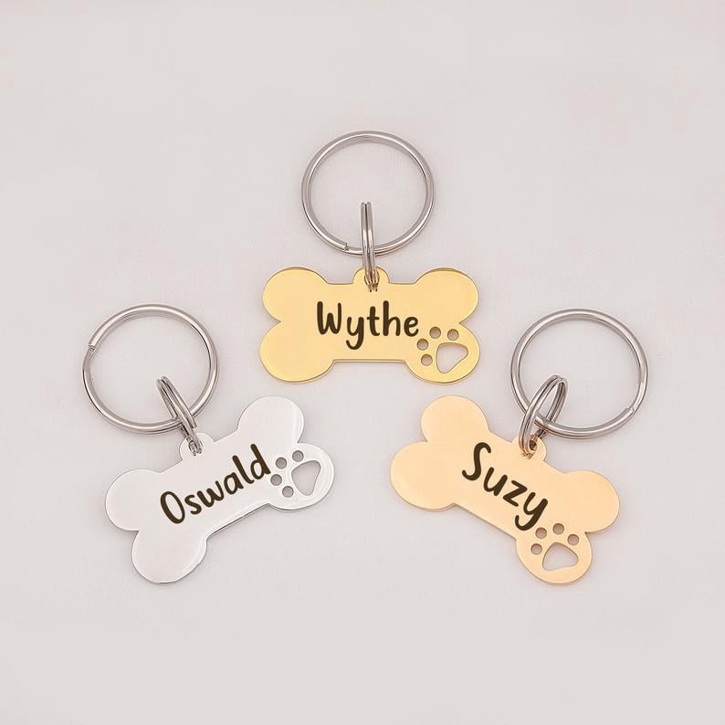 Anavia Stainless Steel Bone Hollow Paw Print Engraved Dog ID Tag, Multi-color, S