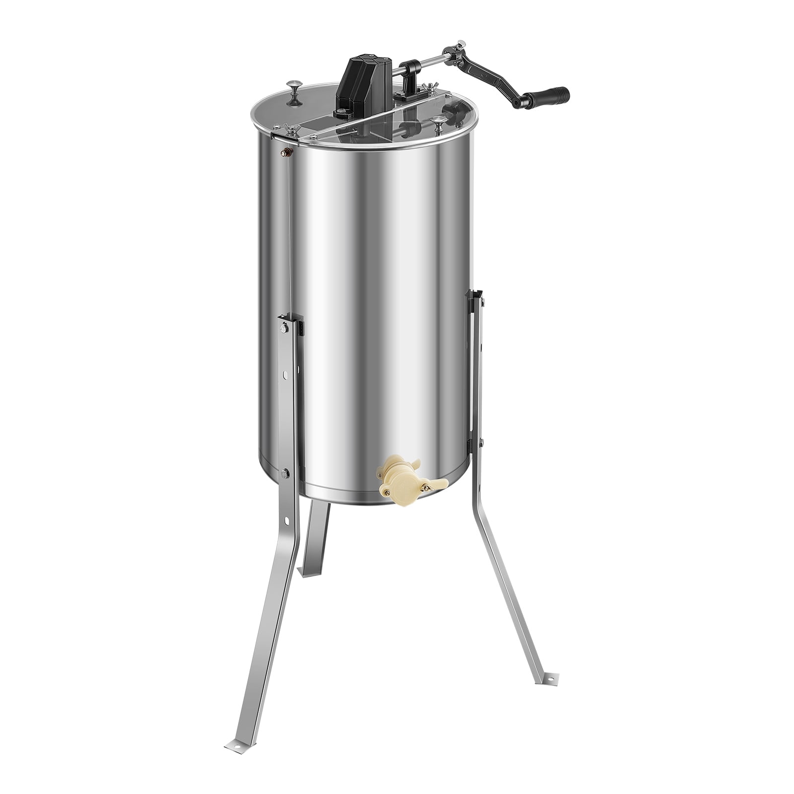 KFFKFF 2-Frame Manual Honey Extractor with Transparent Lid Stainless Steel Drum and Adjustable Stand for Beekeeping